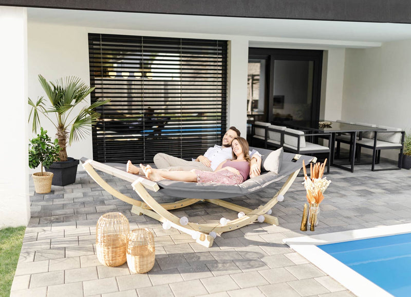 SET : Lit lounge flottant XXL Amazonas avec cadre en bois - 2 personnes