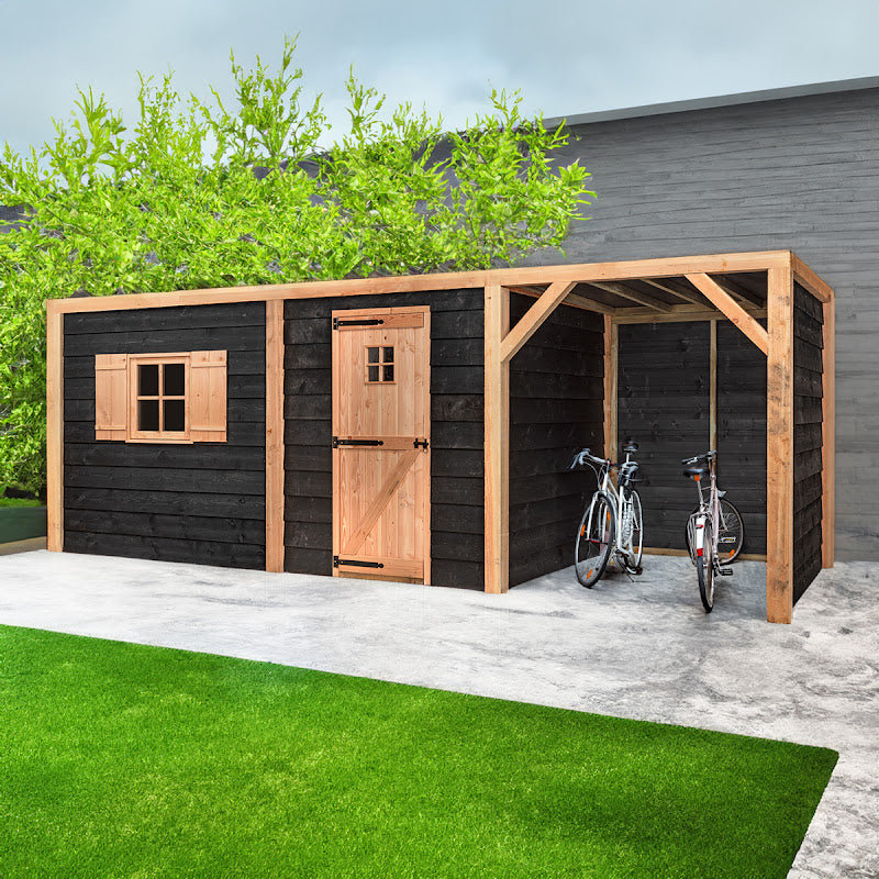 Houten Schuur Met Overkapping Volente Soren | Luxe Douglas Tuinberging | 564 x 196 x 208 cm