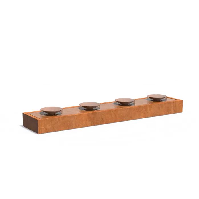 Table d'eau en acier corten avec 4 vasques | 500 x 100 x 52 cm