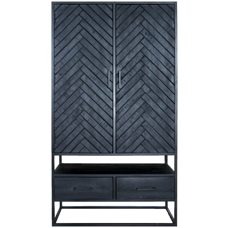 Buffet à chevrons noir en bois de manguier - 180 x 100 cm - Rafa