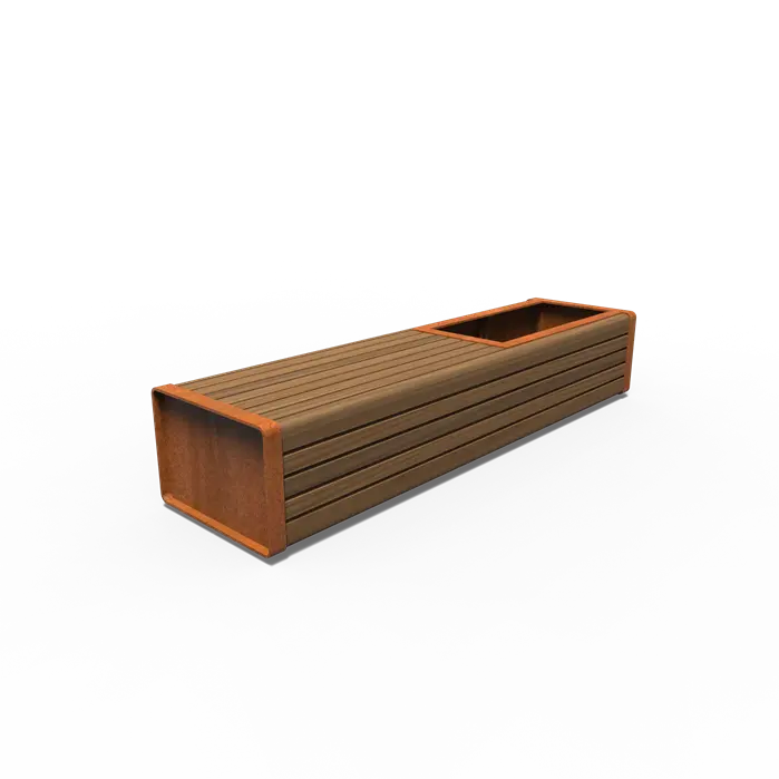 Banc d'arbre acier corten simple STORR 230 cm – Kebony 230 x 111 x 76.5 cm