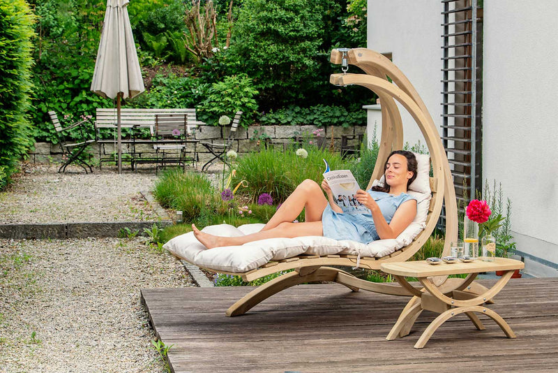 SET: Amazonas Hangstoel Swinger Lounger + Ophangframe + Beschermhoes - Creme