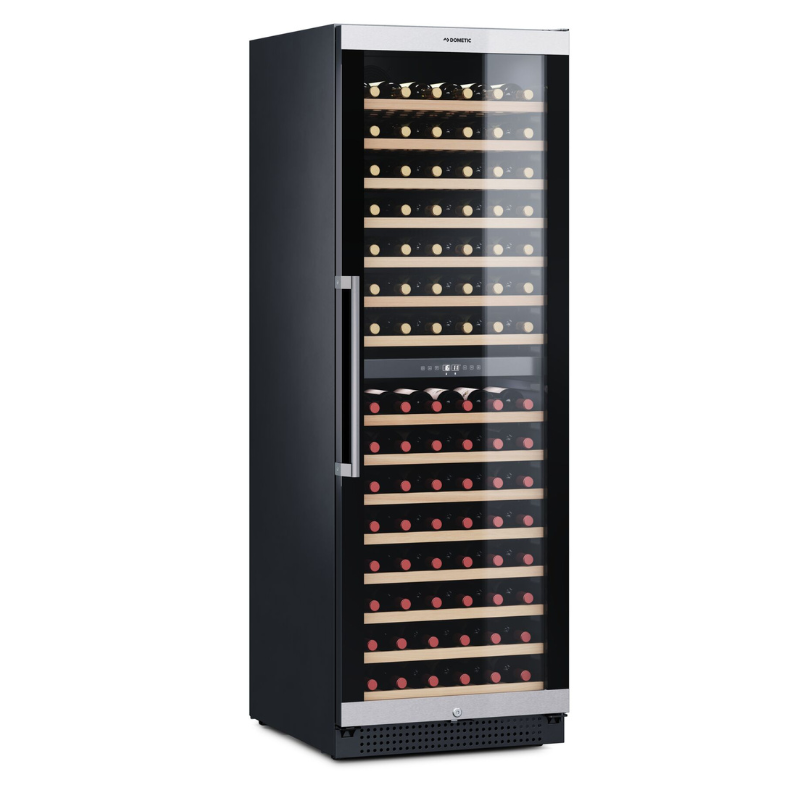 Dometic Wijnklimaatkast| Glazen deur | 2 Temperatuurzones | Zwart RVS | 154 flessen