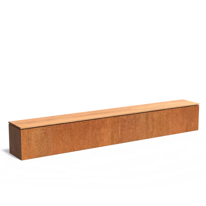 Banc en acier corten avec socle – 3000 x 400 x 430 mm