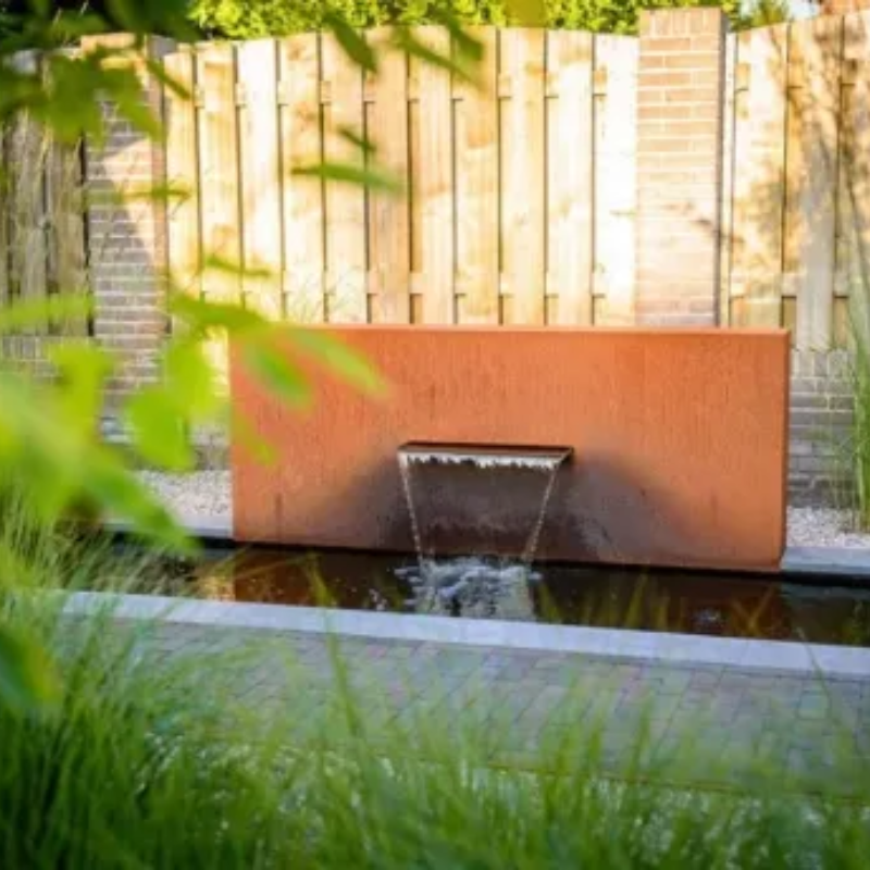 Teichmauer Cortenstahl Wasserfall Freistehend
